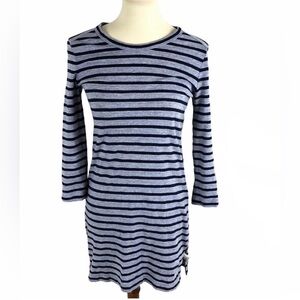 J Crew Womans Dress Sz Small Zipper Sides Navy Gray Striped Blue Cotton Stretch